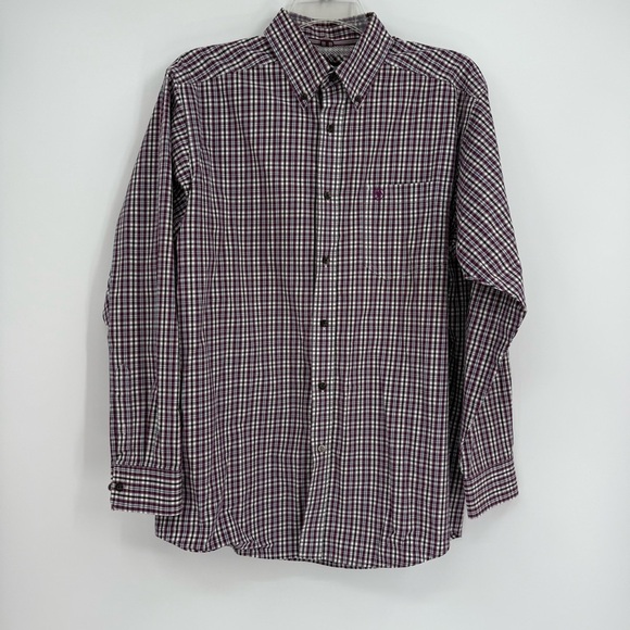 ARIAT Pro Series Mens Shirt purple Plaid Long Sleeve Button Down Size Large - Picture 10 of 10